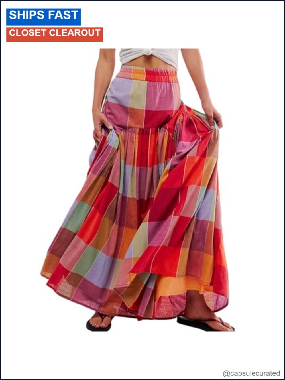 Gingham Maxi Skirt High Waisted Boho Plaid Pleated Long Summer